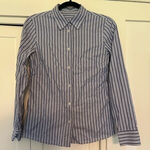 Luciano Barbera Italian Designer Women's Blue and White Stripe Button Down Shirt